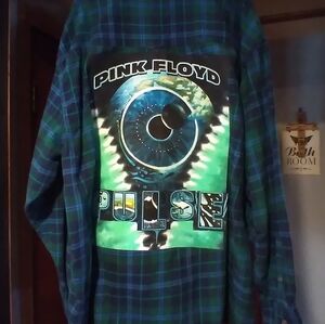 upcycled flannel shirt w/ custom PINK FLOYD back patch